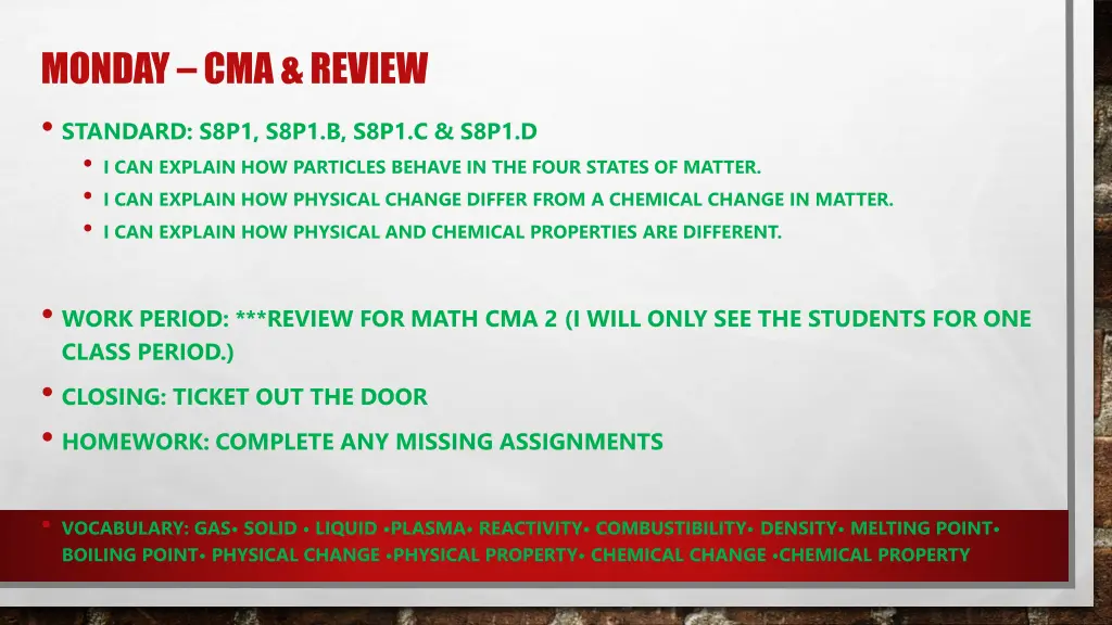 monday cma review standard s8p1 s8p1 b s8p1