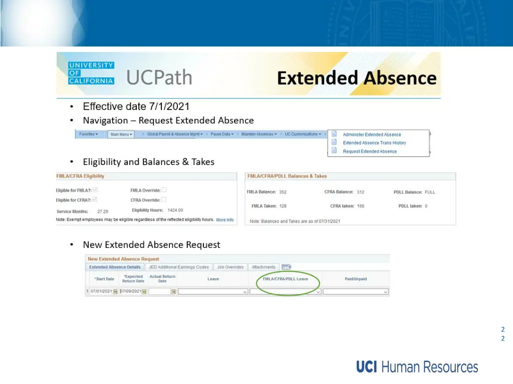 extended absence in ucpath 1