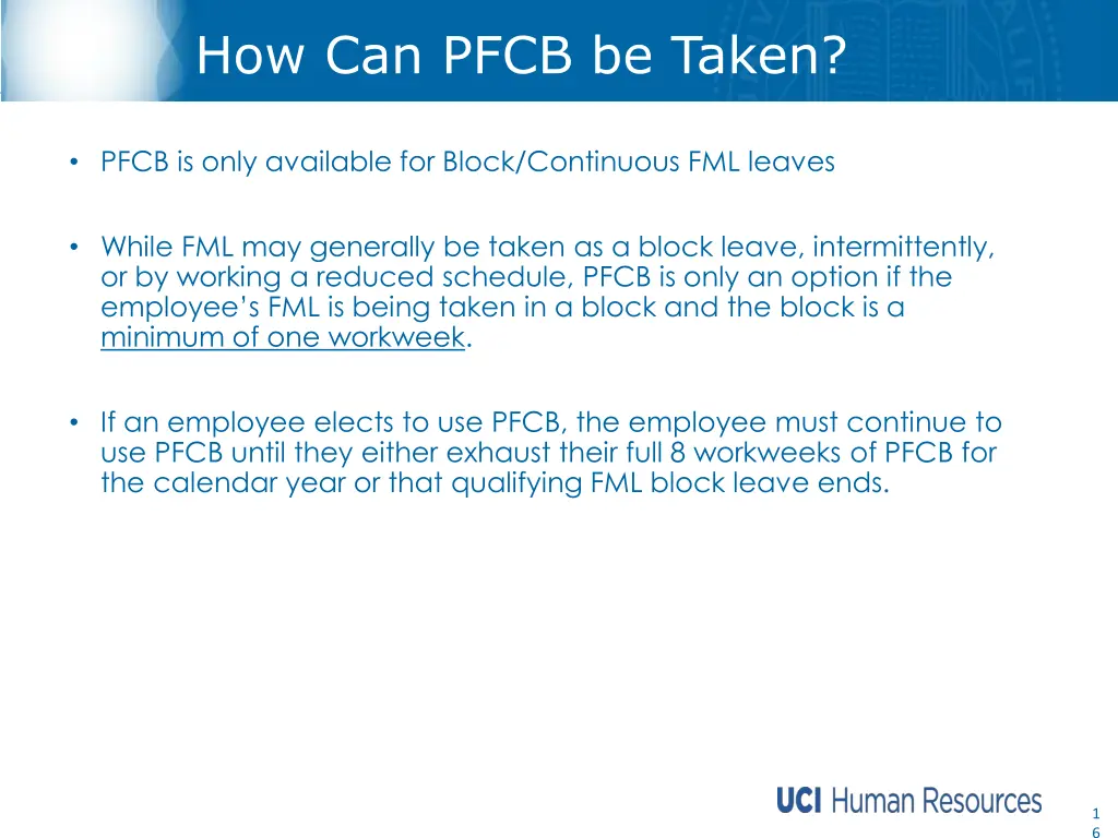 how can pfcb be taken