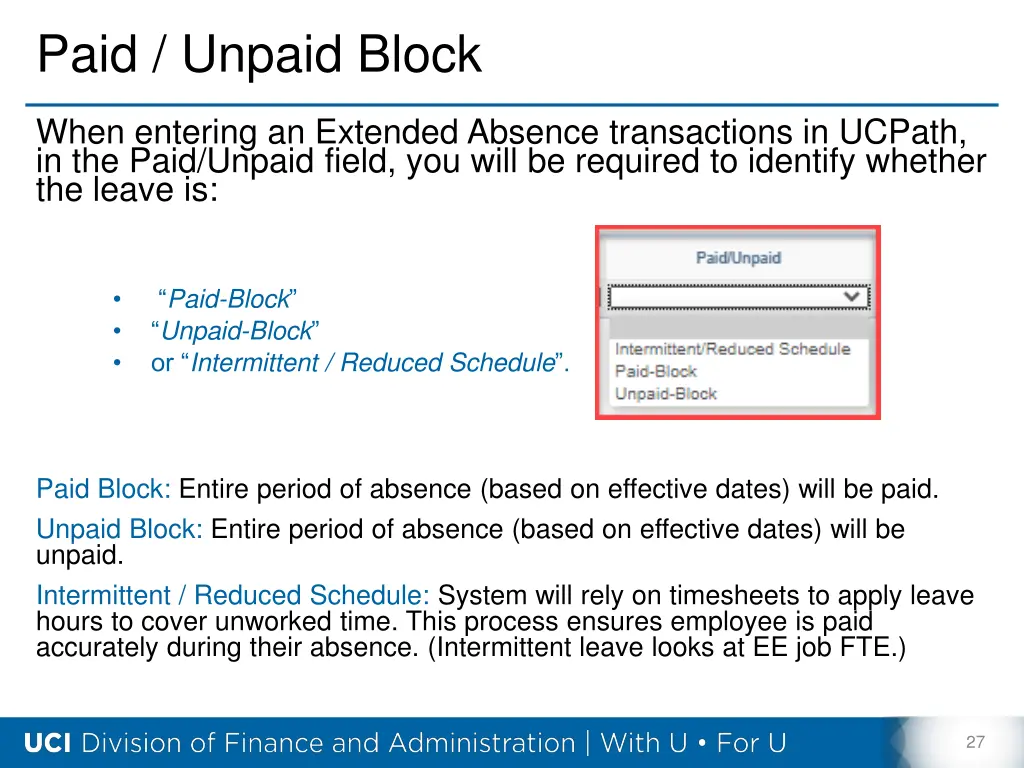 paid unpaid block