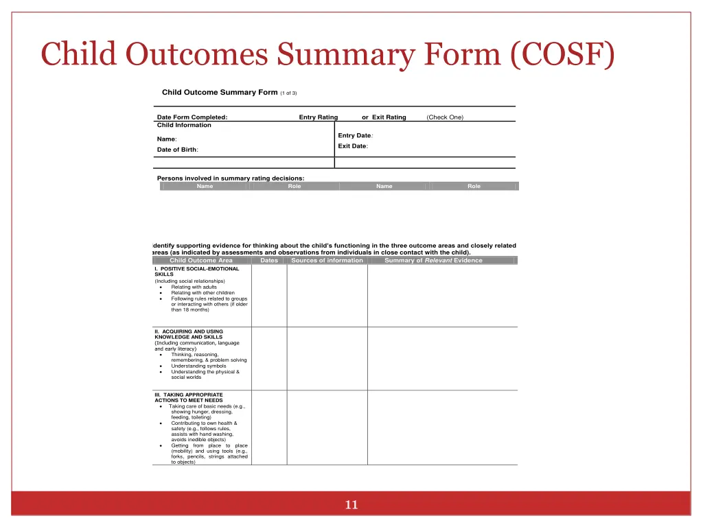 child outcomes summary form cosf 1