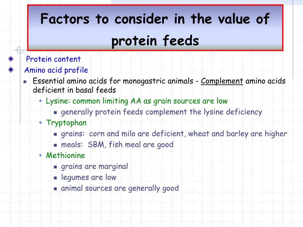 factors to consider in the value of protein feeds