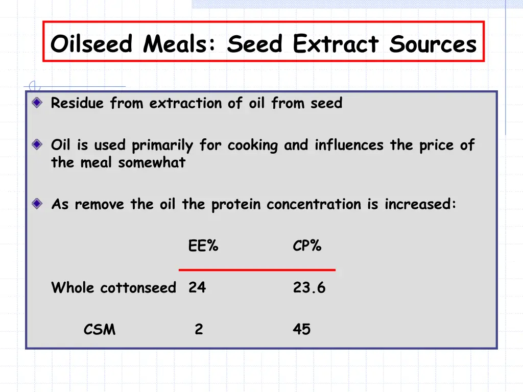 oilseed meals seed extract sources