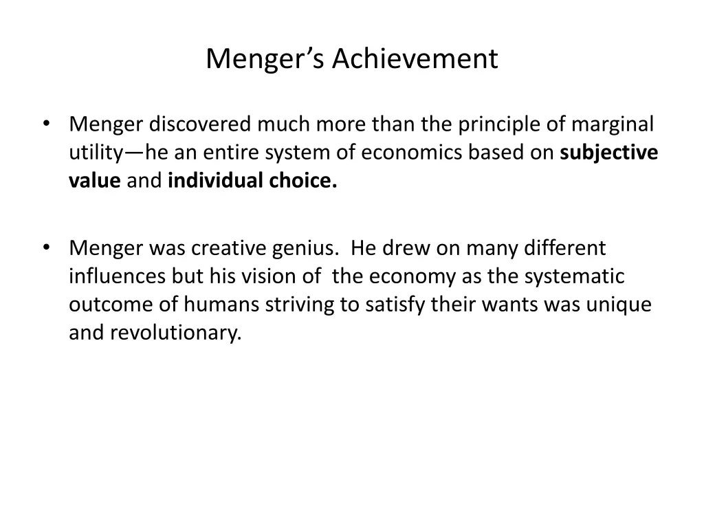 menger s achievement