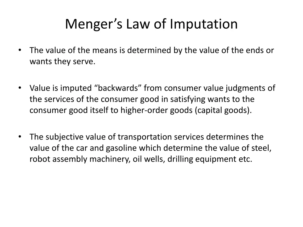 menger s law of imputation