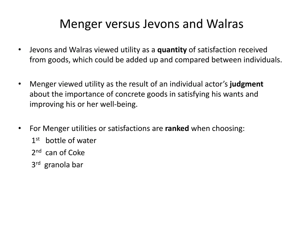 menger versus jevons and walras
