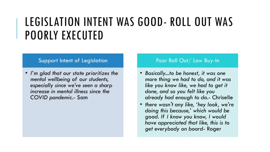 legislation intent was good roll out was poorly