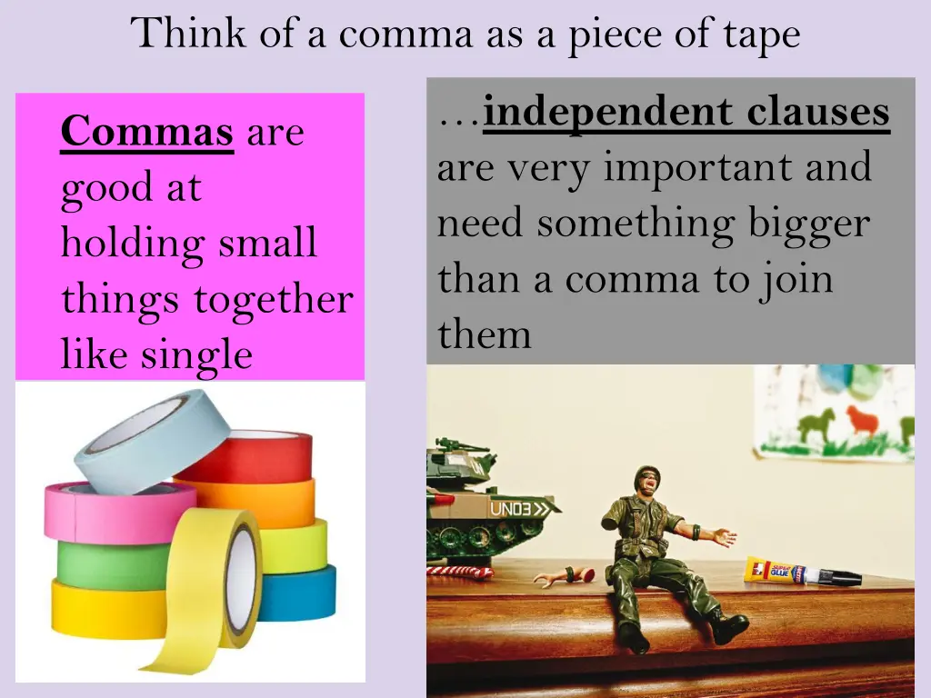 think of a comma as a piece of tape