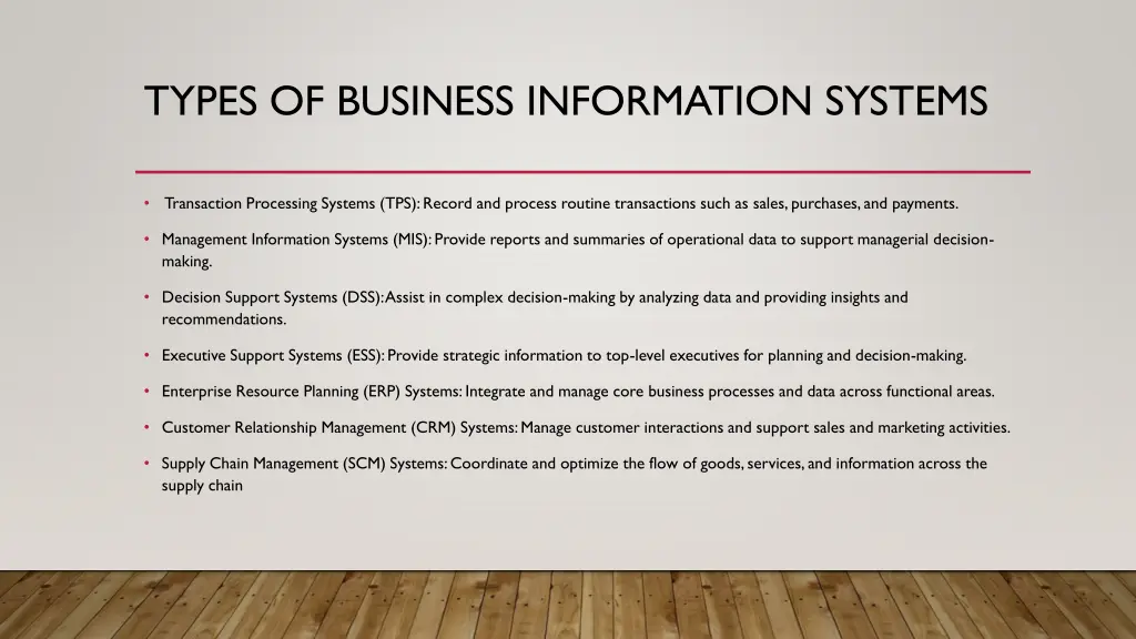 types of business information systems