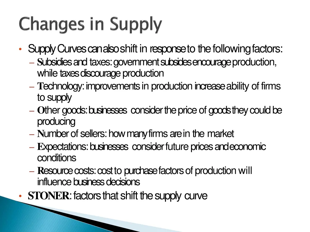 supply curves can also shift in response