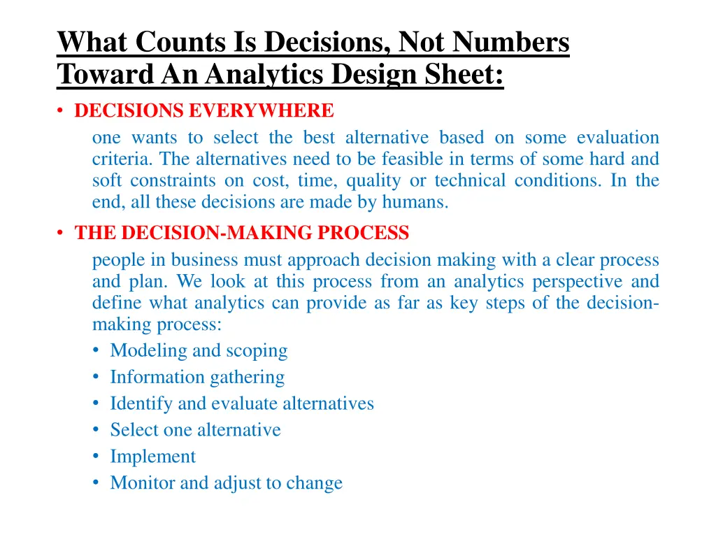 what counts is decisions not numbers toward