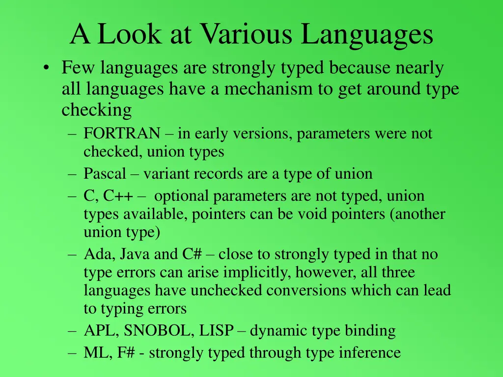 a look at various languages few languages