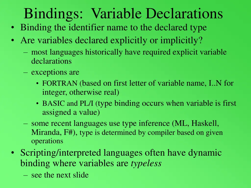 bindings variable declarations binding