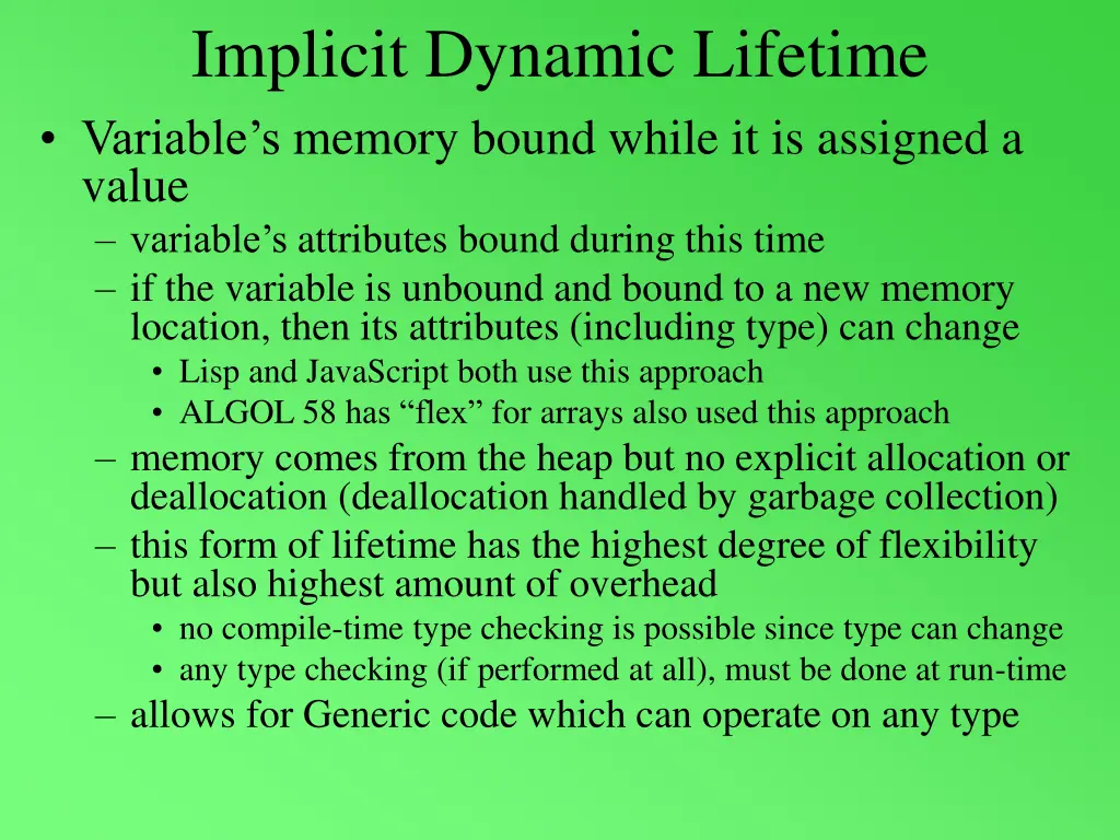 implicit dynamic lifetime variable s memory bound