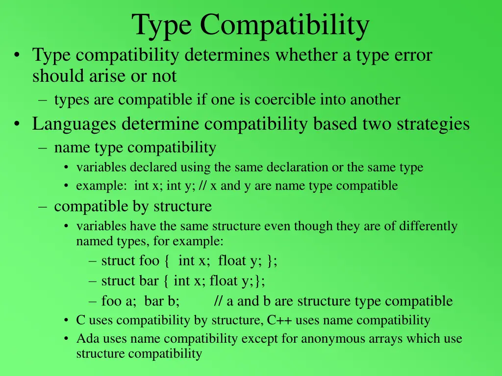 type compatibility type compatibility determines