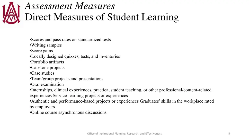 assessment measures direct measures of student