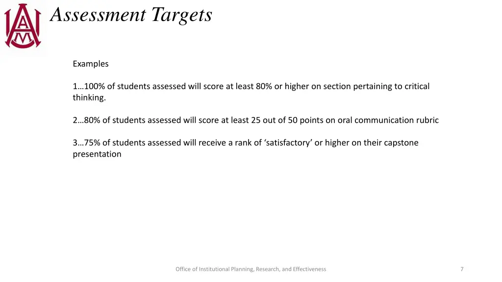 assessment targets