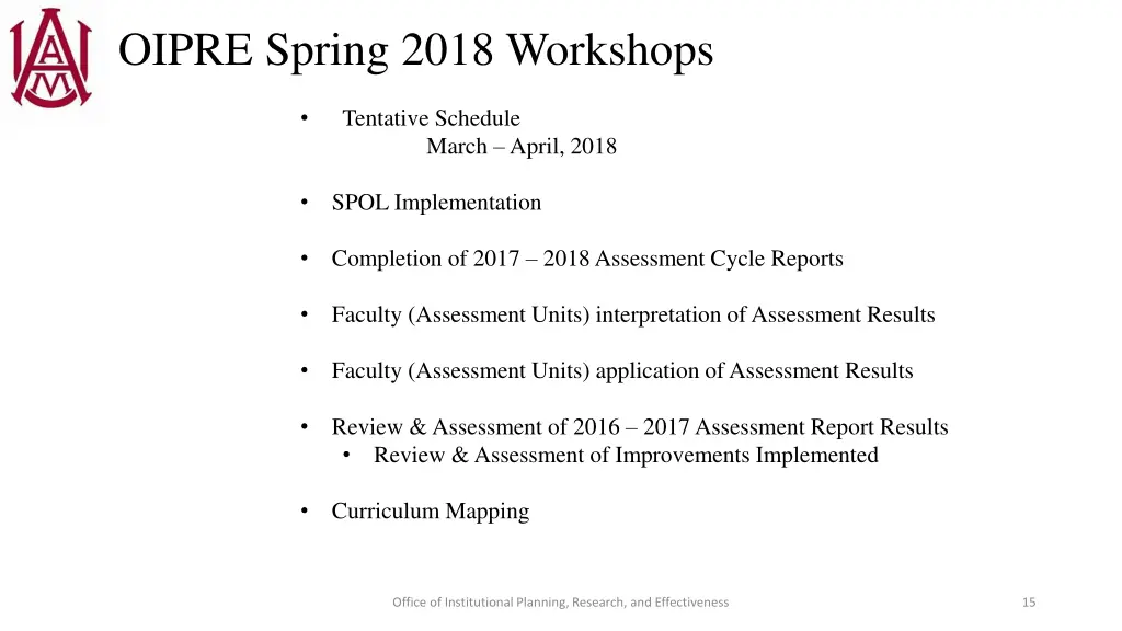 oipre spring 2018 workshops
