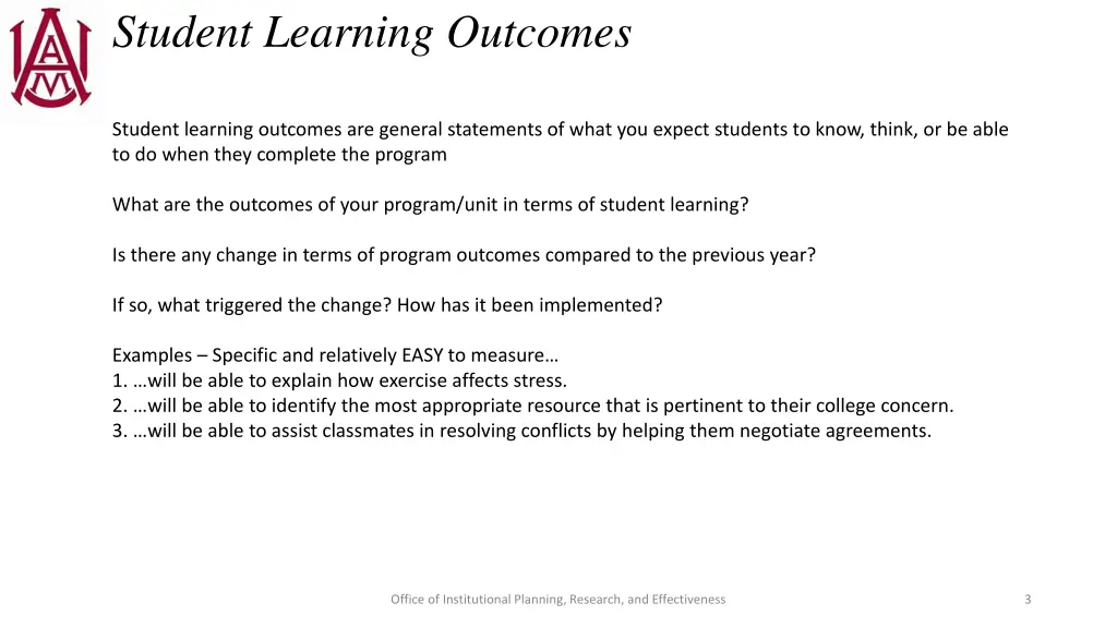student learning outcomes