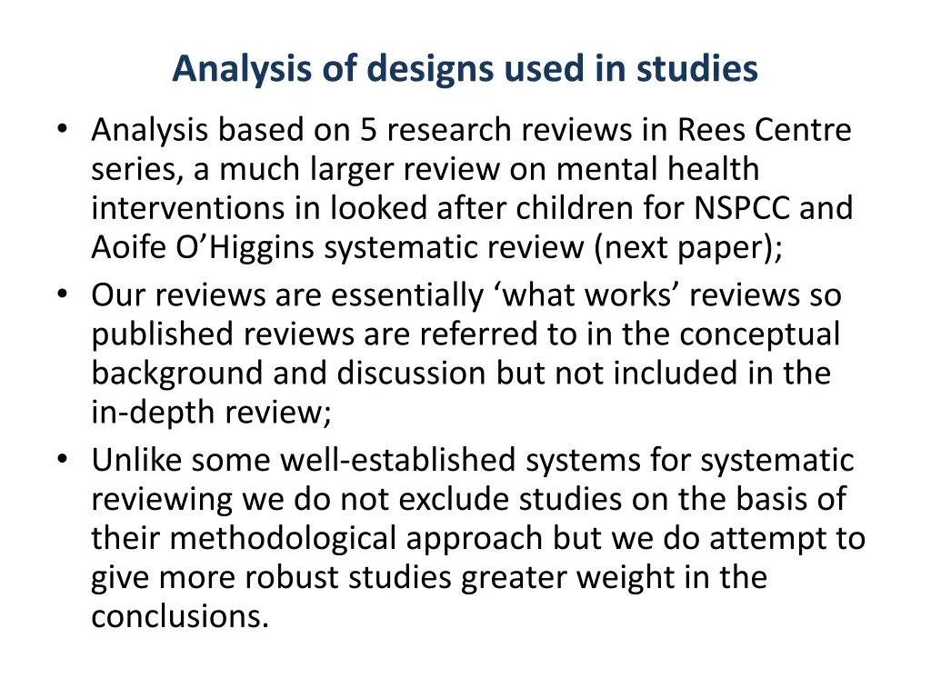 analysis of designs used in studies analysis