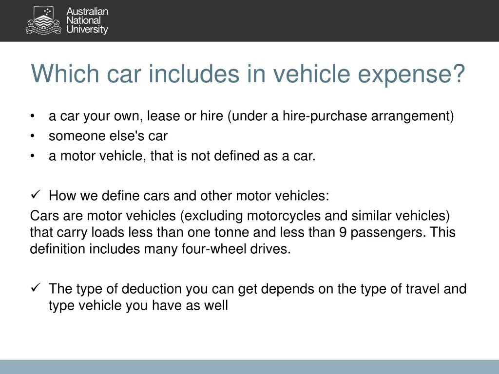 which car includes in vehicle expense