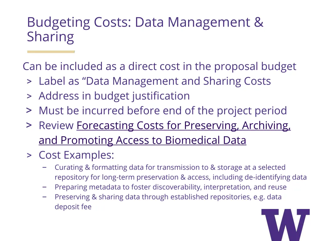 budgeting costs data management sharing