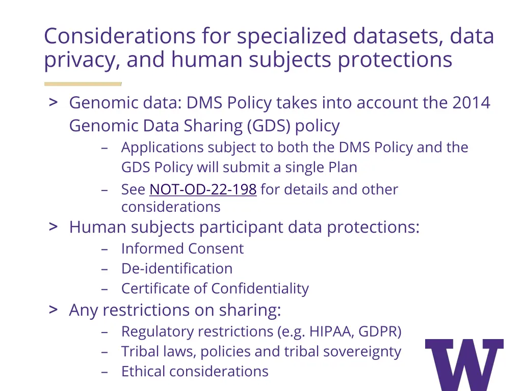 considerations for specialized datasets data