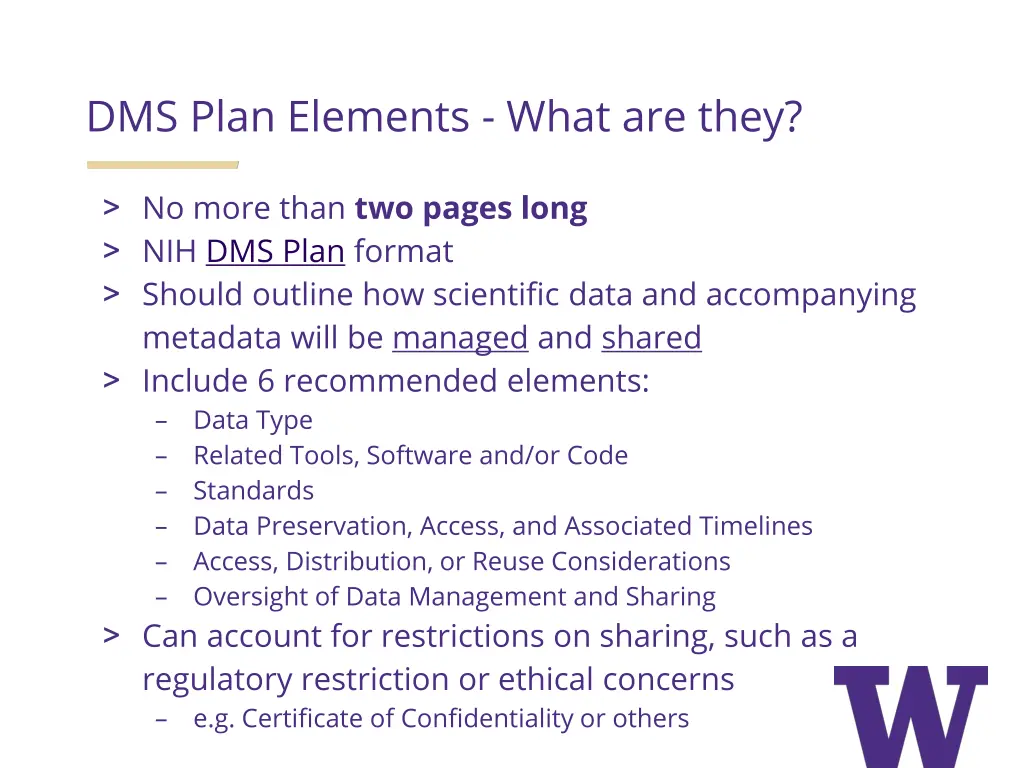dms plan elements what are they