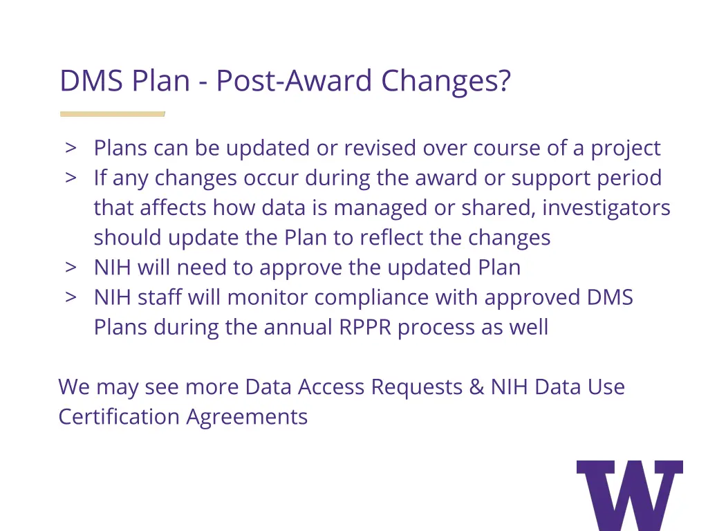 dms plan post award changes