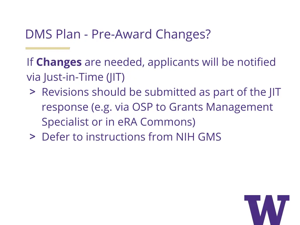 dms plan pre award changes
