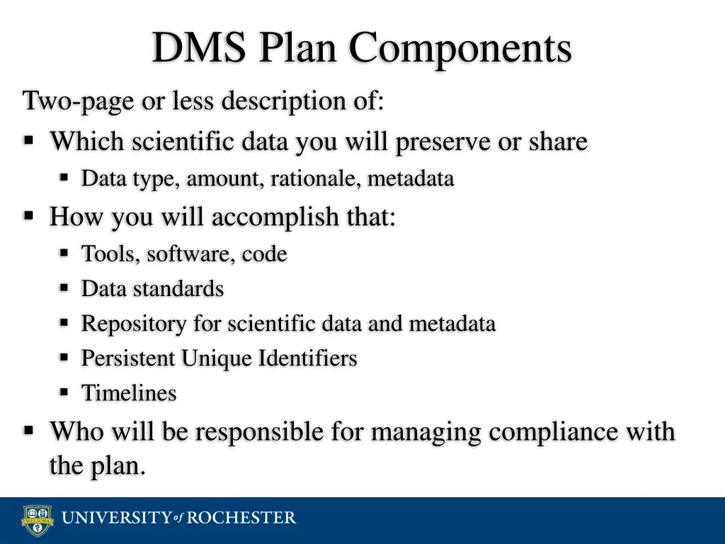 dms plan components two page or less description