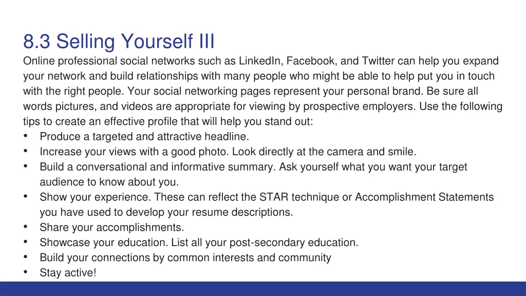 8 3 selling yourself iii online professional