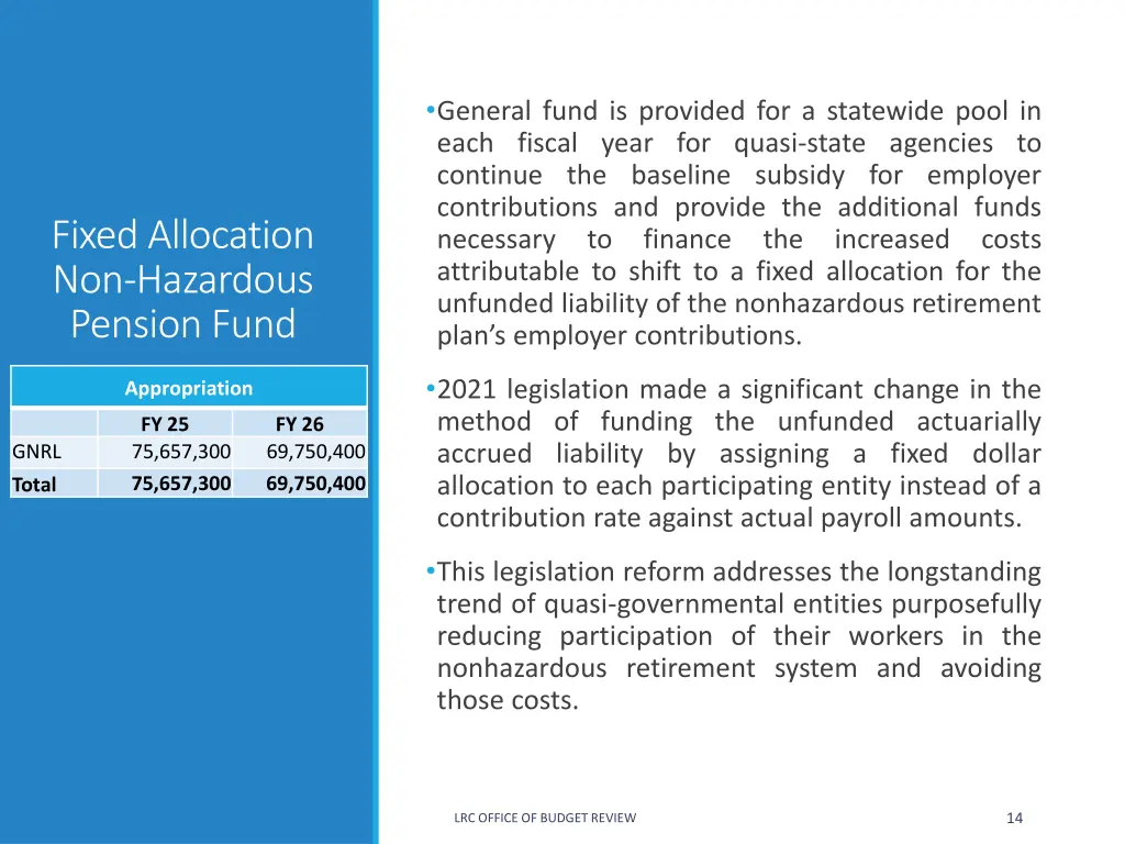 general fund is provided for a statewide pool