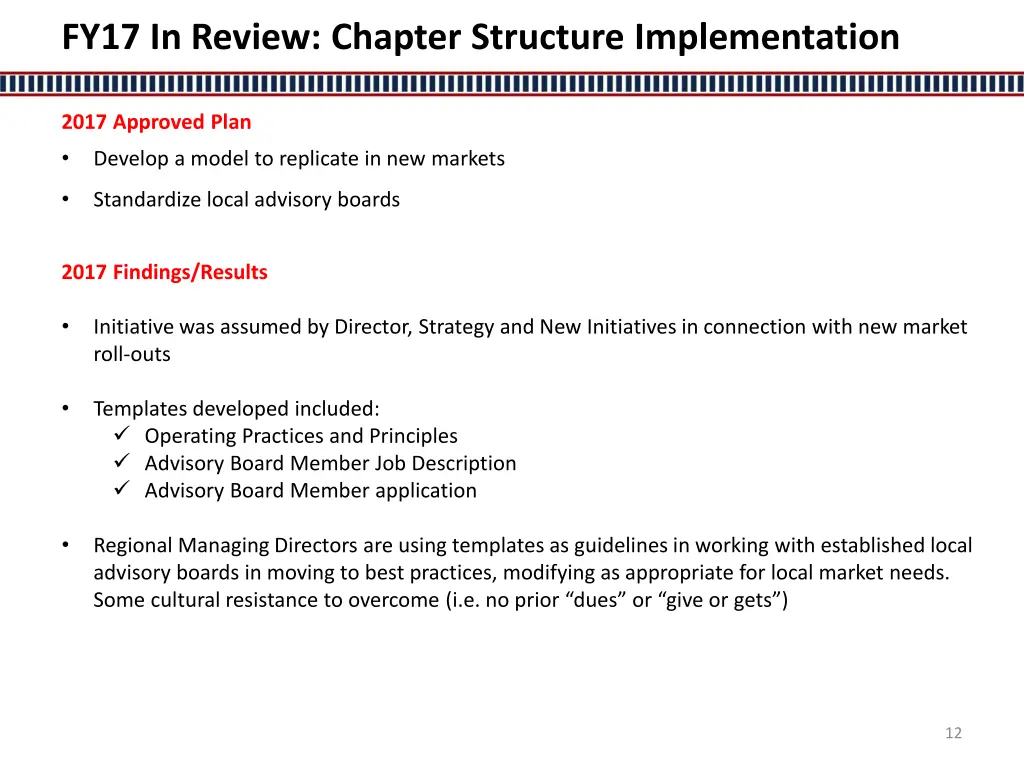 fy17 in review chapter structure implementation