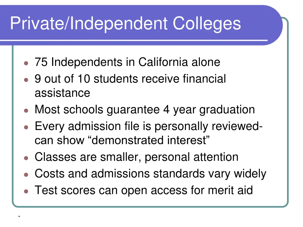 private independent colleges