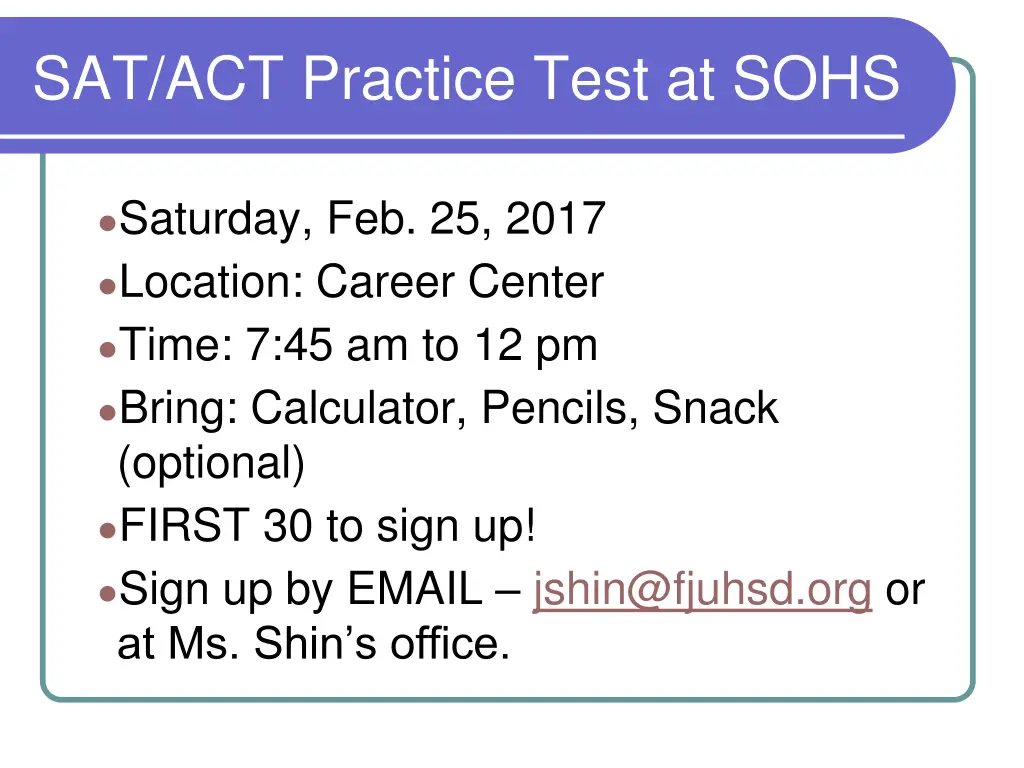 sat act practice test at sohs