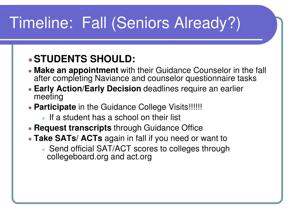 timeline fall seniors already