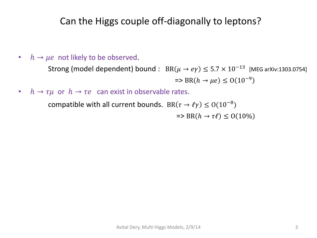can the higgs couple off diagonally to leptons 1