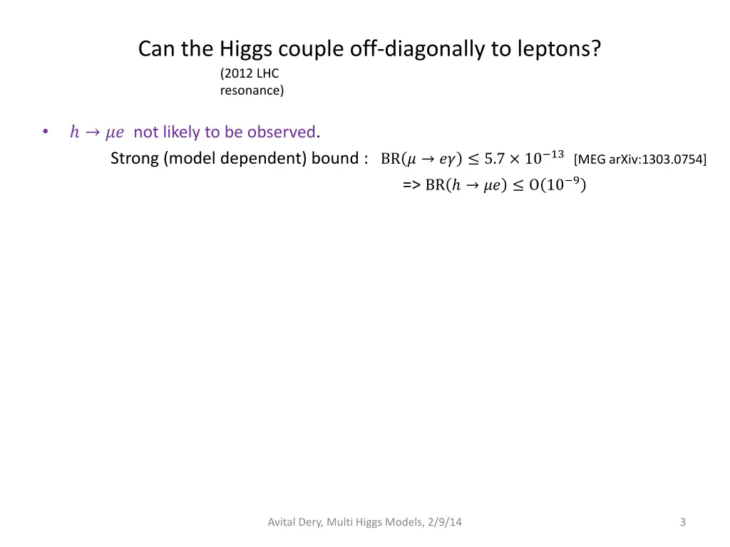 can the higgs couple off diagonally to leptons