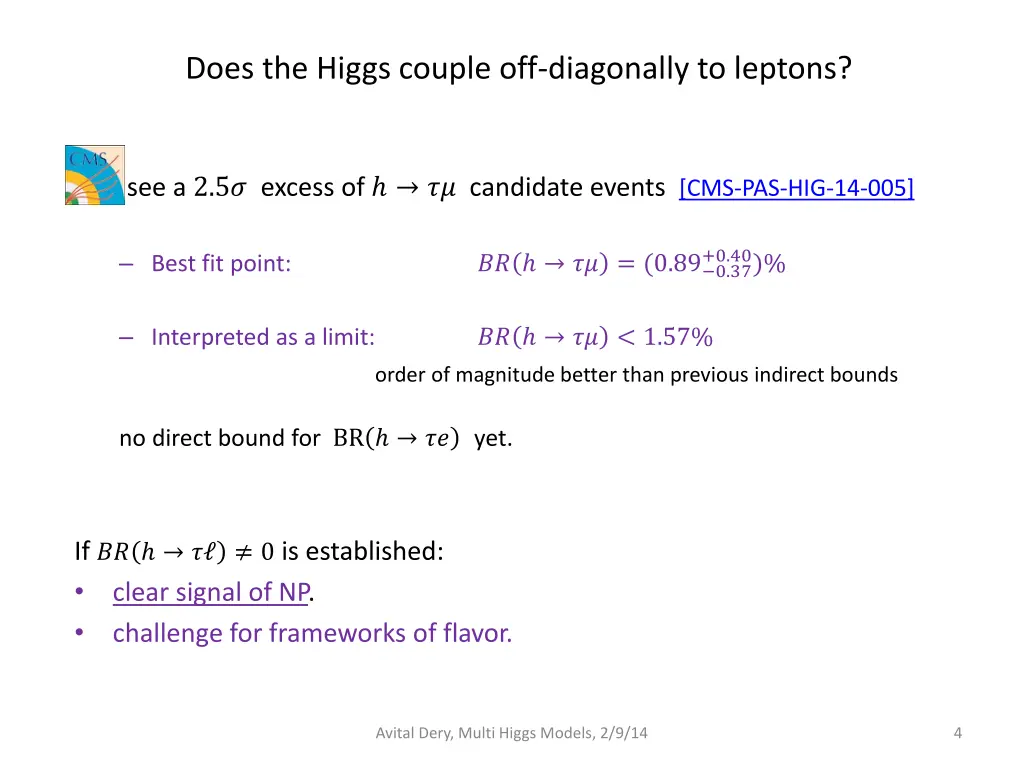 does the higgs couple off diagonally to leptons 2