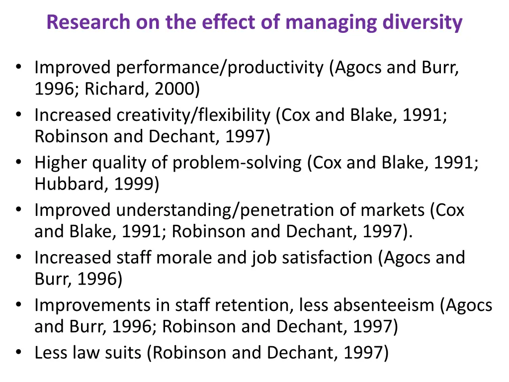 research on the effect of managing diversity