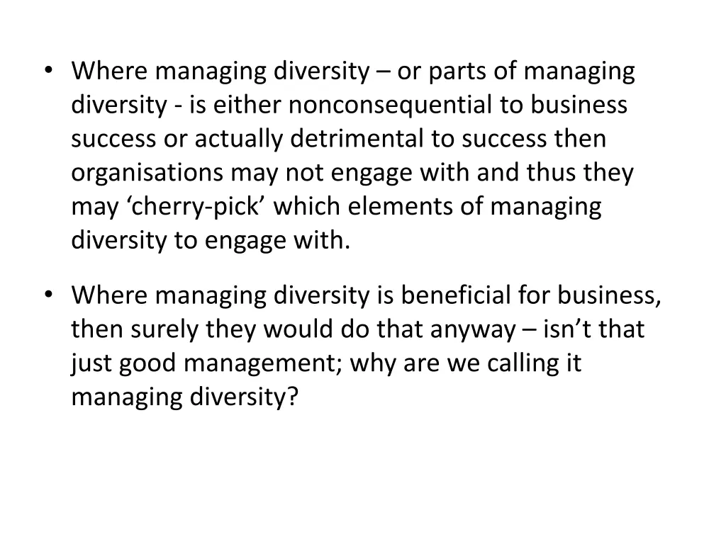 where managing diversity or parts of managing