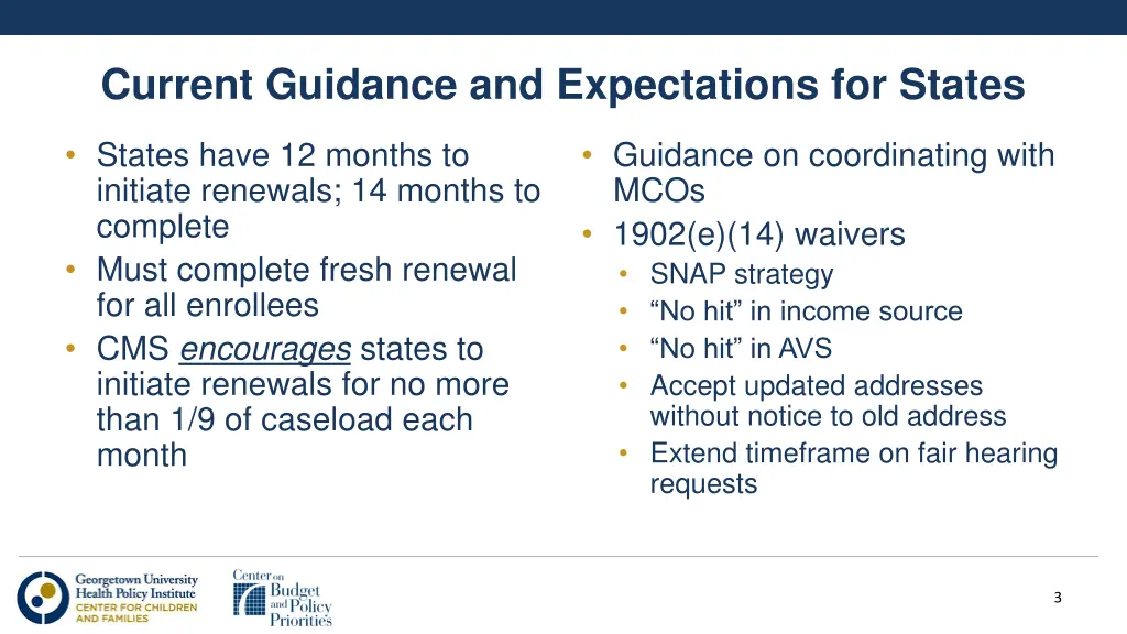 current guidance and expectations for states