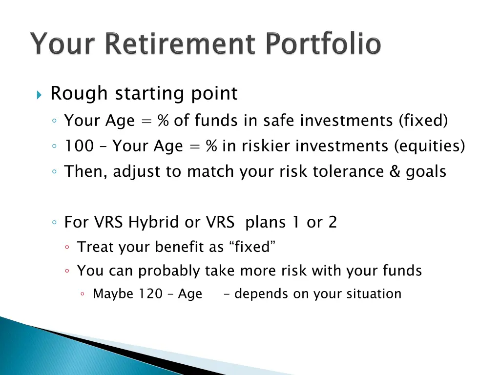 rough starting point your age of funds in safe