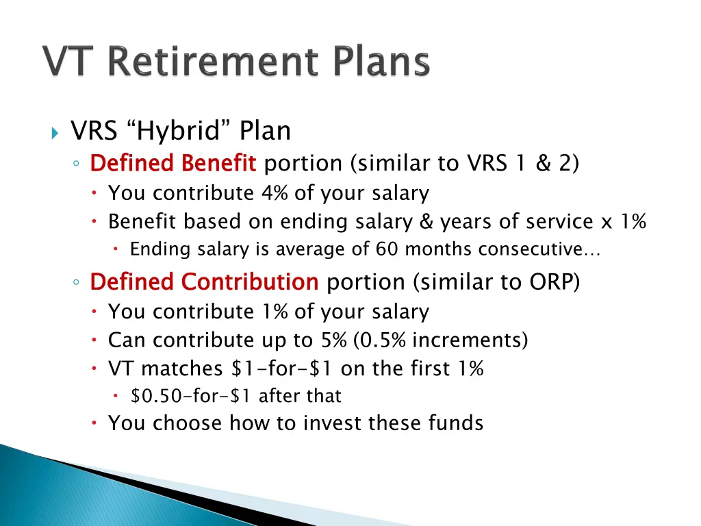vrs hybrid plan defined benefit you contribute