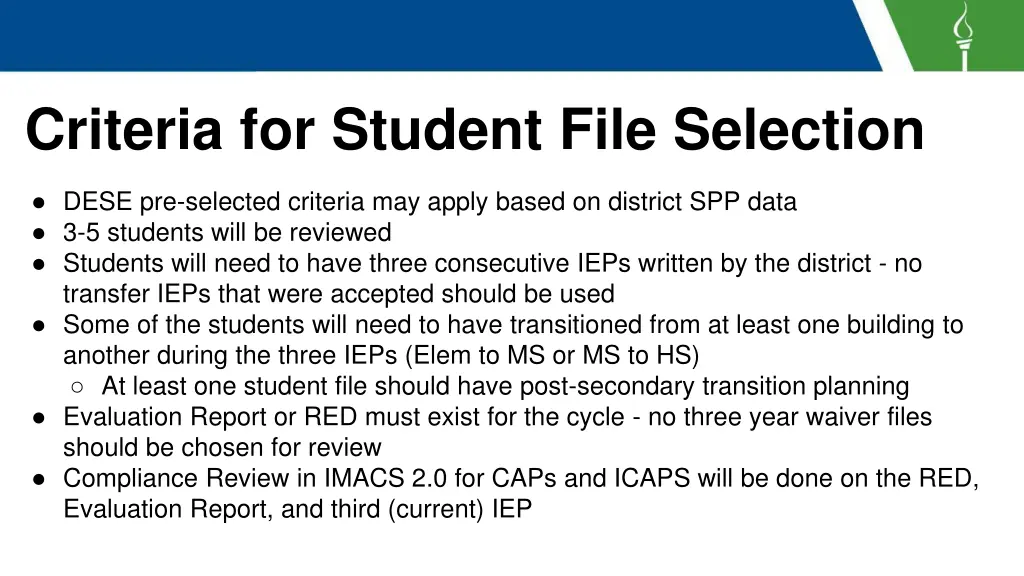 criteria for student file selection