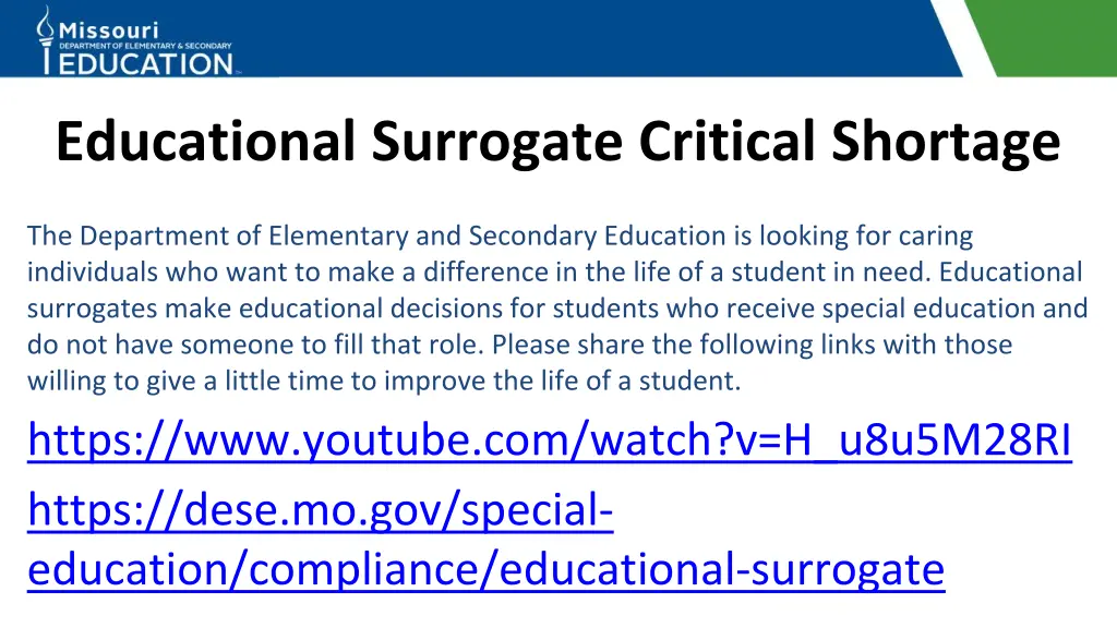 educational surrogate critical shortage