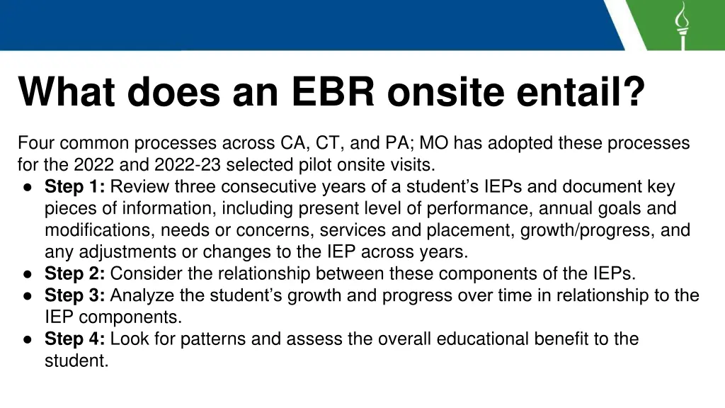 what does an ebr onsite entail