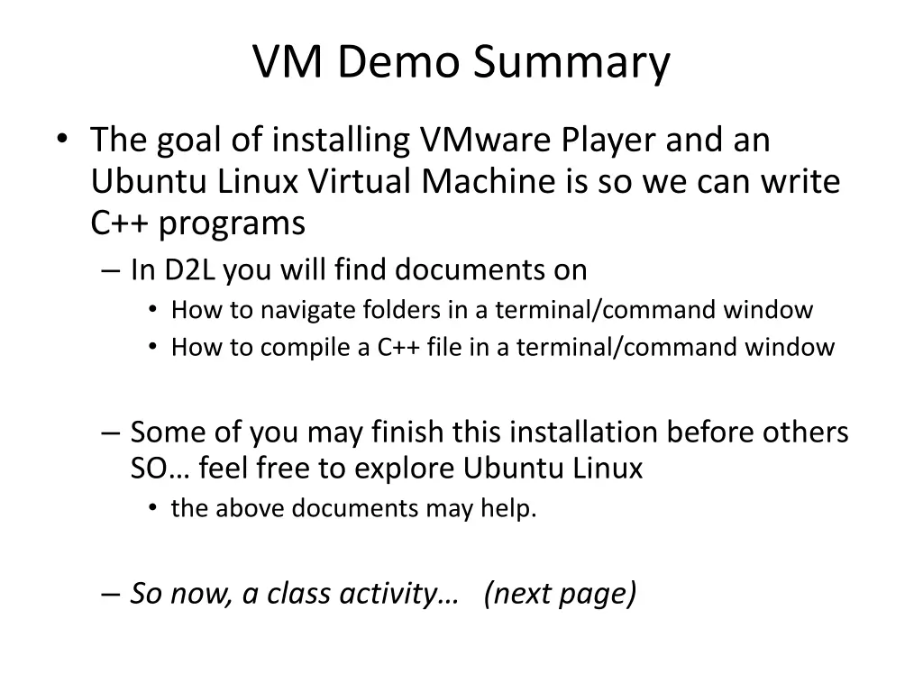 vm demo summary