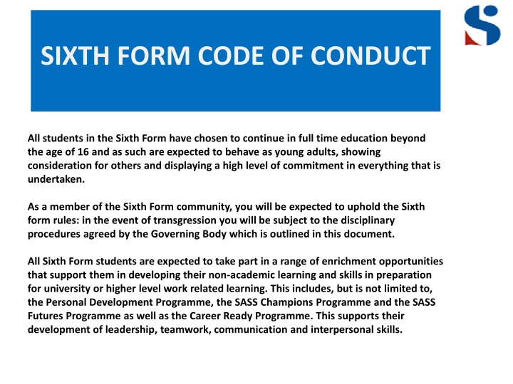 sixth form code of conduct